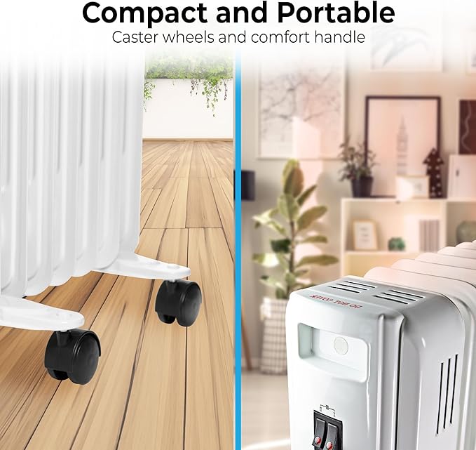 Comfort Zone Electric Oil-Filled Radiant Radiator Space Heater, Never Refill
