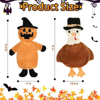 BINGPET Dog Squeaky Toys,2 Pack No Stuffing Halloween & Thanksgiving Dog Toys, Pumpkin & Turkey Interactive Plush with Squeaky Ball and Crinkle Paper, Durable Fun for Small Medium Large Dogs