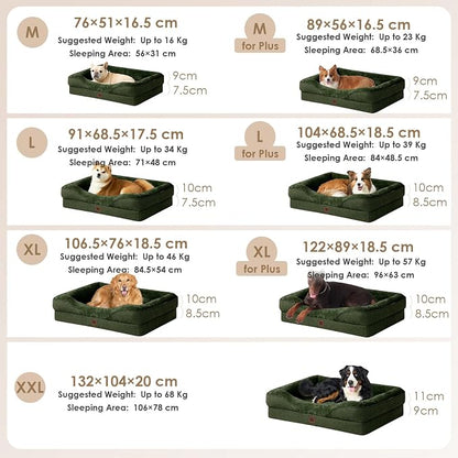 EHEYCIGA Orthopedic XL Dog Bed for Large Sized Dog, 42x30 Inch Extra Large Memory Foam Dog Couch Bed with Sides, Waterproof Liner & Washable Removable Cover, Dark Green