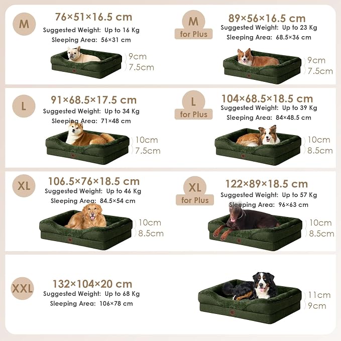 EHEYCIGA Orthopedic Dog Bed for Large Dog, Memory Foam Dog Couch, Dark Green
