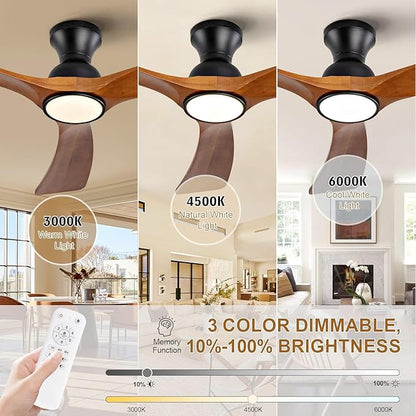 52 Inch Ceiling Fans with Lights and Remote Control, Flush Mount Low Profile