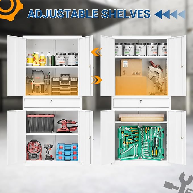71" Metal Cabinet-White Heavy Duty Storage File Cabinet Steel Tool Cabinets