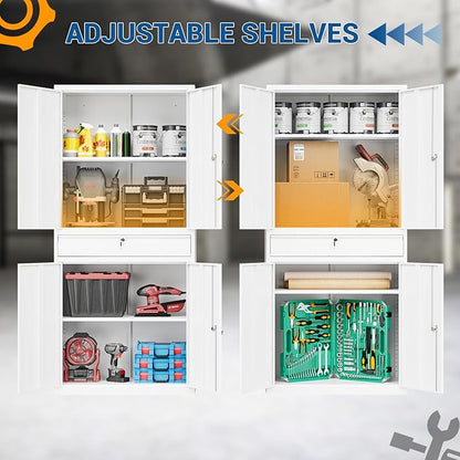 71" Metal Cabinet-White Heavy Duty Storage File Cabinet Steel Tool Cabinets