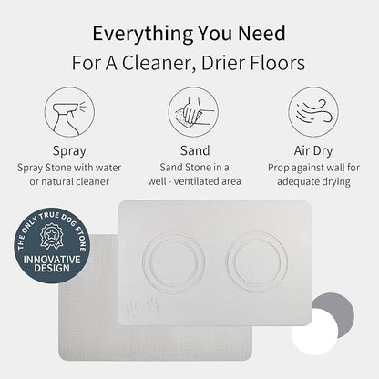 Diatomite Stone Pet Feeding Mat for Dog Cat Super Absorbent Diatomite Quick Drying Stone Dog Food Mat, Dog Mats for Food and Water with Non-Slip Station, Fast Dry Pet Mats,Grey White