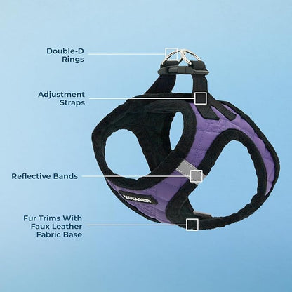 Best Pet Supplies - All Weather Mesh / Plush, Reflective, No Pull Harness for Small, Medium Dogs, Cats - Secure with Hook & Loop Fastener, Buckle, Double D-Rings - Purple Faux Leather, S