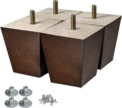 AORYVIC Wood Furniture Legs 3 inch Sofa Legs Pack of 4 Square Couch Legs Brown Mid-Century Modern Replacement Legs for Armchair Recliner Coffee Table Dresser
