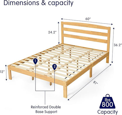 Hokway Wood Queen Bed Frame with Headboard-No Wobble,Noise-Free,Easy Assembly with Precise Holes,12 in Reinforced Center Legs,No Box Spring Needed,Natural