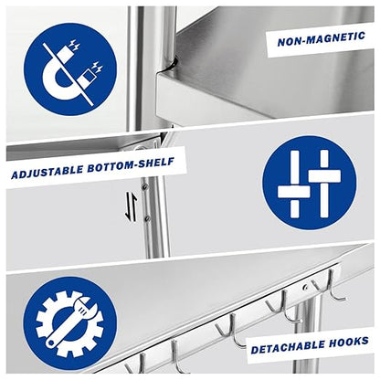 PIUMACU Stainless Steel Table for Prep & Work, Commercial Stainless Steel Prep Metal Table for Home Kitchen Restaurant Space Expansion (24 x 18 x 33 Inch)