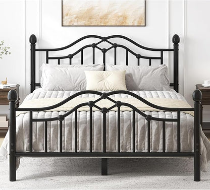 Full Metal Platform Bed Frame, Bed Frame with Victorian Headboard and Footboard, Strong Metal Slats Support, Mattress Foundation No Box Spring Needed, Easy Assembly, Noise Free, Black