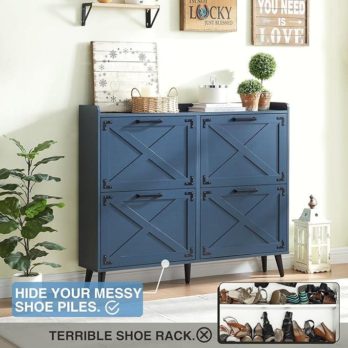 Shoe Storage Cabinet, Farmhouse Shoe Organizer