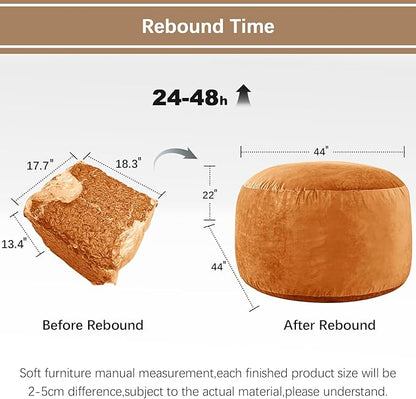 Bean Bag Chairs for Adults - Memory Foam Furniture BeanBag Chair - Kids/Teens Sofa with Soft Micro Fiber Cover - Round Fluffy Couch for Living Room Bedroom College Dorm - 4 ft, Golden Brown
