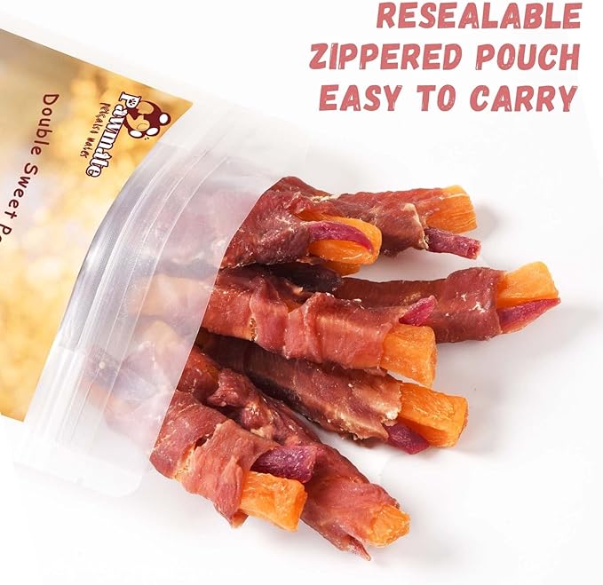 Duck Double Purple Sweet Potato Wraps Dog Treats, Healthy Low Fat Dog Jerky High Protein for Training Treats Snacks, Chewy for Small Medium Large Dogs 12-15 Counts