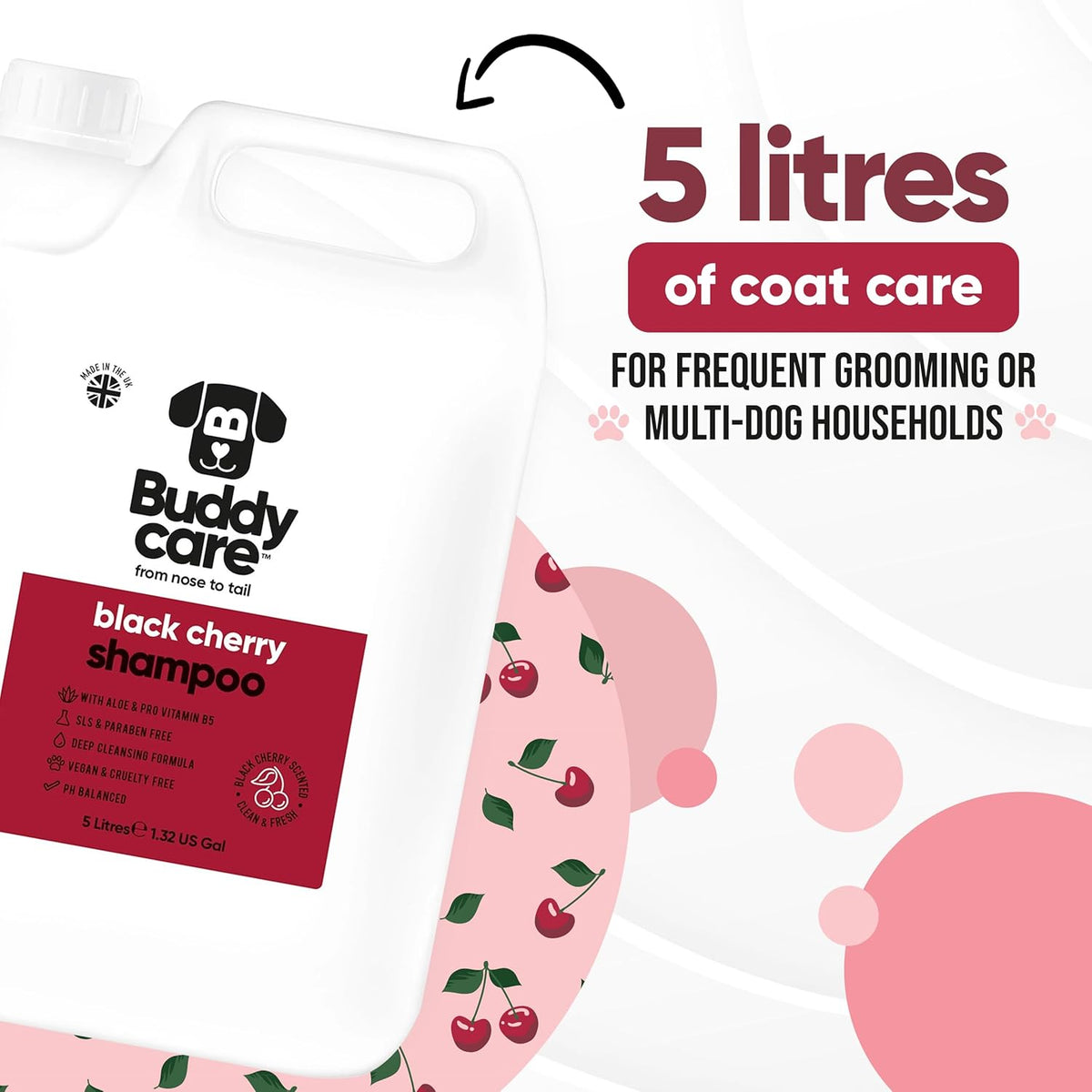 Black Cherry Dog Shampoo by Buddycare | Deep Cleansing Shampoo for Dogs | Black Cherry Scented | with Aloe Vera and Pro Vitamin B5 (169.07oz)