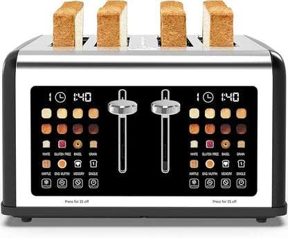 4 Slice Toaster Touch Screen, Stainless Steel Toasters Digital Timer, Dual
