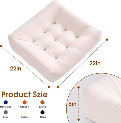 Tikuns Floor Pillow, Large Cushions (4, Beige, 22x22x6 Inch)