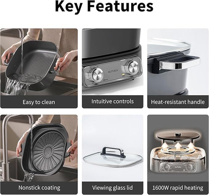 6-Quart Electric Skillet with Grill | Non-Stick PFOA-Free Ceramic-Coated Pot