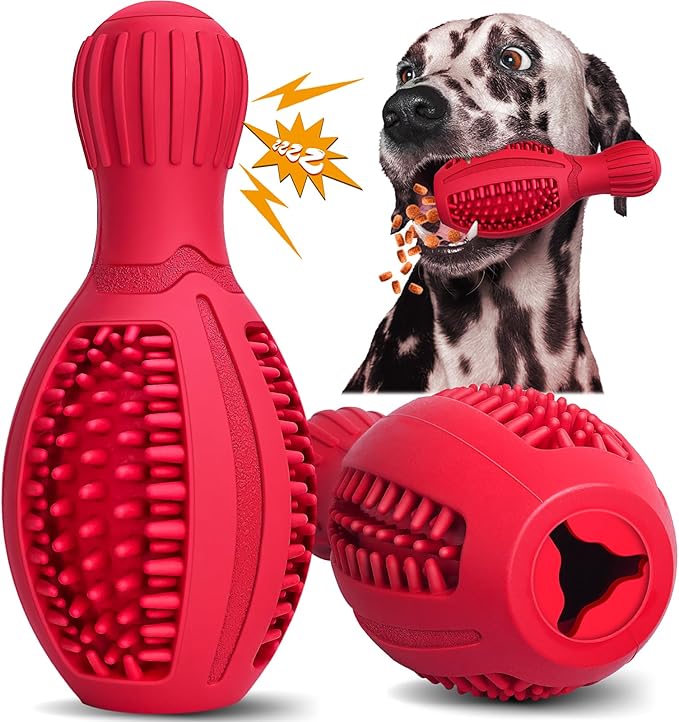 Treat Dispensing Puzzle Dog Toy - Interactive Chew Toys for Aggressive Chewers, Durable Rubber with Squeaker & Mental Stimulation for Large Medium Small Dogs Breeds