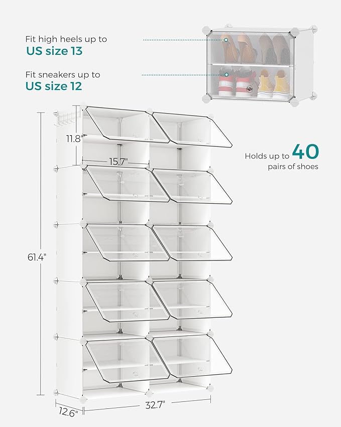 SONGMICS Shoe Rack Organizer, 10-Tier Shoe Storage Cabinet