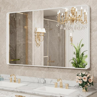 LOAAO 60x36 Inch White Metal Framed Bathroom Mirror