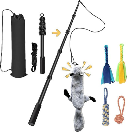 Flirt Pole for Dogs, Interactive Toys Tug-of-war for Dog, Five-Section Retractable Adjustable Length,for Outdoor Exercise & Training for Small Medium Large Dog