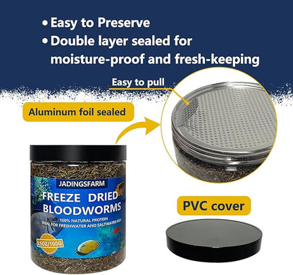 JADINGSFRAM Blood Worms Fish Food 3.5 oz, Freeze Dried Bloodworms for Fish, Bloodworms Fish Food for Freshwater Saltwater Tropical Fish Betta Cichlid Goldfish Guppy Turtle (3.5 OZ)
