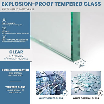 24 * 74" - 5/16" Thick Clear Tempered Glass Panel, Fixed Hinged Framless Shower