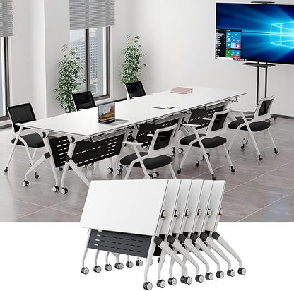 YUOXU Conference Room Table,Folding Conference Table,Flip Top Mobile Desk with Locking Silent Casters-Space Saving Rolling Table for Training Room, Office, Classroom (6, 55.12 * 23.62 * 29.53")