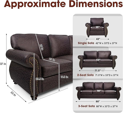 Couchus Living Room Furniture Sets,Sofa Sets and Couch Sets for Living Room,Mid-Century Vintage Sofa Couches with Rivet Design (Brown, 2 Single+3 Seater)
