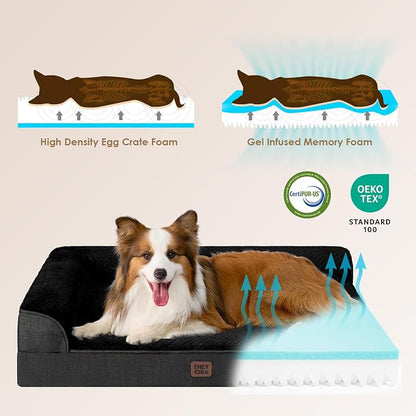 EHEYCIGA Large Dog Bed Memory Foam for Crate, Orthopedic Dog Bed Large Size Dogs with Washable Removable Cover, Waterproof Pet Sofa Couch with Nonskid Bottom, 35x22x6, Black | Small Dog Sofa with Washable Removable Cover, Waterproof Pet Couch for Crate...