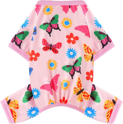 Dog Pajamas Small Sized Dogs Stretchable Summer Dog Clothes Pjs 4 Legs Girl Boy Cute Soft Puppy Outfits Doggie Cat Jammies Jumpsuit Sleeper for Pet, Butterfly, L