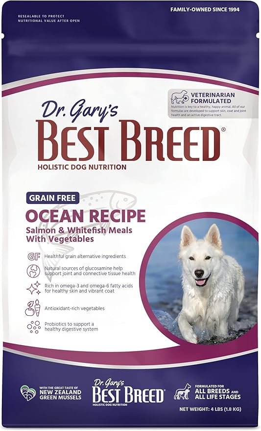 Best Breed Dr. Gary's Grain Free Ocean Recipe Slow-Cooked in USA, Natural Dry Dog Food for All Breeds and Sizes, 4lbs.