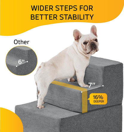 Dog Stairs for High Bed, Dog Steps for Bed Couch Sofa, 35D Foam Extra Wide Pet Steps for Small Dogs and Cats, Pet Stairs with Non-Slip Bottom Grey, 5 Steps
