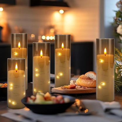 24pcs Flameless Grey Pillar Candle