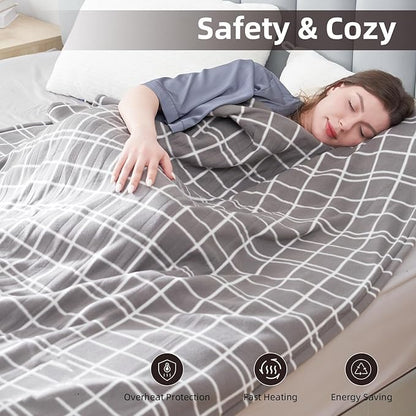 Electric Heated Blanket Queen Size 84"x90", Dual Controllers & Heating Zones