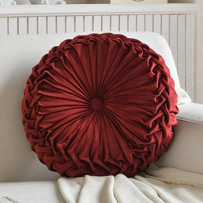 Teieas Round Pillows Velvet Pleated Circle Pillow Chair Cushion Floor Pillows Home Decorations for Home Couch Chair Bed Car Burgundy