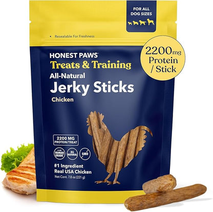 Honest Paws Dog Jerky Treats - All-Natural Jerky Dog Treats for Training Pets - Human Grade Sticks - Real USA Chicken