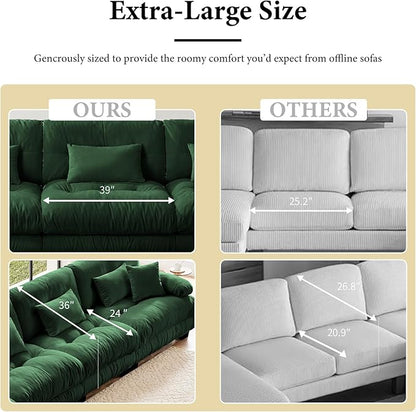 173.2" Oversized Couch, 4 Seater Modular Sectional Sofa, Green Large U Shaped Sectional Couches for Living Room, Fluffy Chenille Fabric Cloud Couch with Ottoman, Deep Seat Sofas