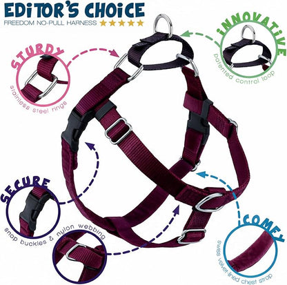 2 Hounds Design Freedom No Pull Dog Harness, Adjustable Harness and Leash Set, Easy Walking & Comfortable Control, Fits Small, Medium & Large Dogs, Solid Colors, Made in USA, 1" MD, Burgundy