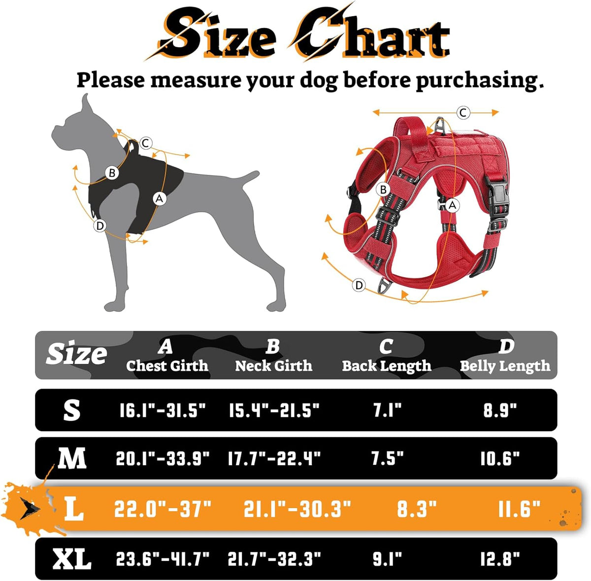 rabbitgoo Dog Harness for Large Dogs No Pull, Tactical Service Pet Vest with Molle and Control Handle, Adjustable and Reflective Military Harness for Easy Walking and Training, Red, L