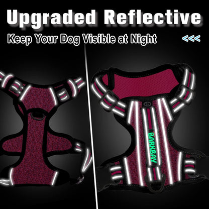BARKBAY Dog Harness No Pull with ID Tag Pocket - Heavy Duty, Reflective, Easy Control for Large Dogs(Pink/Black,M)