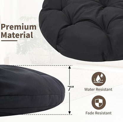 40" Ergonomic Wicker Papasan Chair, 360° Swivel Indoor Outdoor Rattan Chair with Soft Thick Cushion, Ideal for Living Room, Bedroom, Reading Room, Grey Frame with Black Cushion