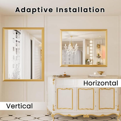 Amorho Bathroom Mirror, 40x32 Inch Gold Thick Metal Framed Wall Mirrors