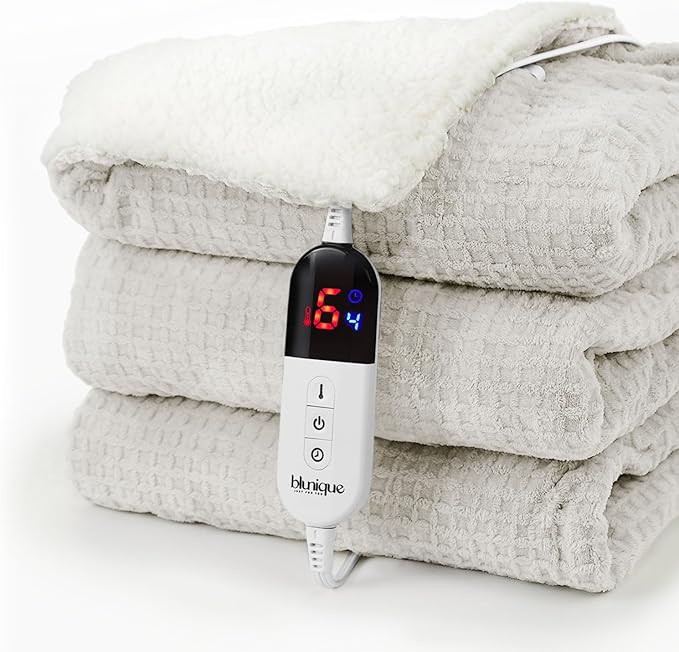 Heated Blanket Electric Throw Waffle, 50x60 Inches Sherpa Fleece Fast Heating