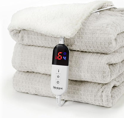 Heated Blanket Electric Throw Waffle, 50x60 Inches Sherpa Fleece Fast Heating
