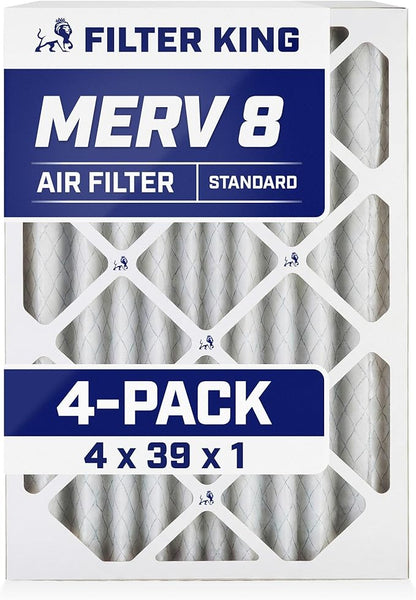 Filter King 4x39x1 Air Filter | 4-PACK | MERV 8 HVAC Pleated A/C Furnace