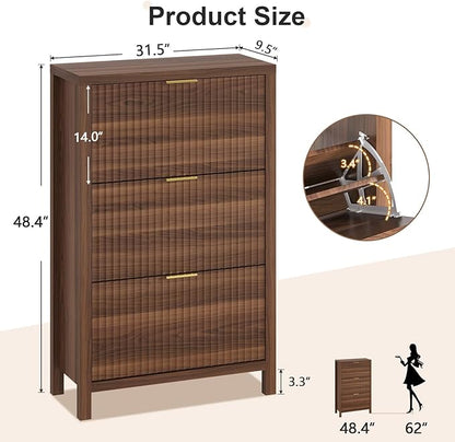 Shoe Cabinet Storage for Entryway, Fluted Shoe Cabinet