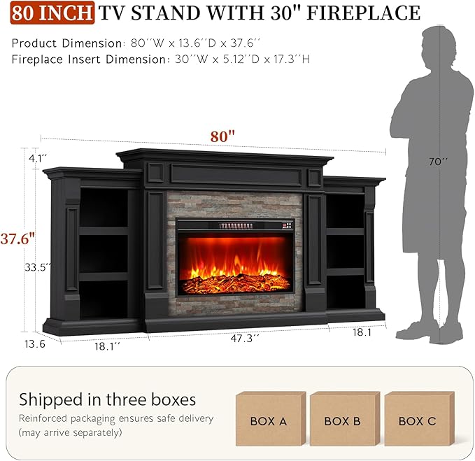 LGHM 80" Fireplace TV Stand, Electric Fireplace