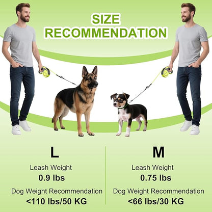 2025 New Model Retractable Dog Leash 18ft' - Detachable Poop Bag and Chew Proof Cable and Included Heavy Duty Reflective Retractable Leash for Small Medium Large Dogs up to 66 lbs