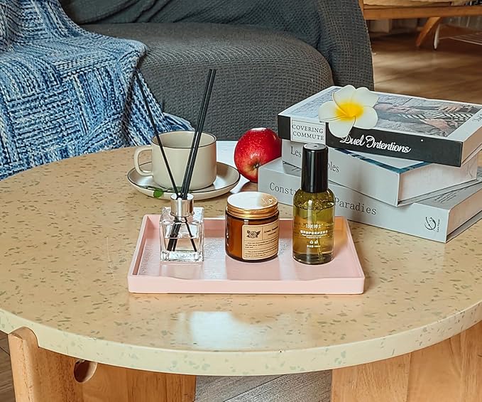 Pink Small Serving Tray (9.5 x 7 inch), Countertop Organizer for Bathtub Bathroom Vanity Items, Serving Accessory, Coffee, Drinks, Tea, Party, Spa, Perfume and Display Use.