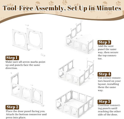 Clear Acrylic Dog Playpen Indoor with Toy & Door (24" H, 10 Panels, White) | Transparent Puppy Playpen for Dogs, Cats, Rabbits or Small Pets, Indoor Modern Dog Play Pen for Home, Easy Clean & Assemble